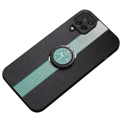 KADEM For Samsung Galaxy A12 Ring Kickstand Case PU+TPU+Acrylic Electroplating Phone Cover