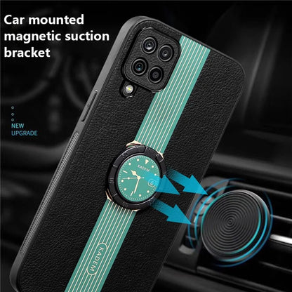 KADEM For Samsung Galaxy A12 Ring Kickstand Case PU+TPU+Acrylic Electroplating Phone Cover