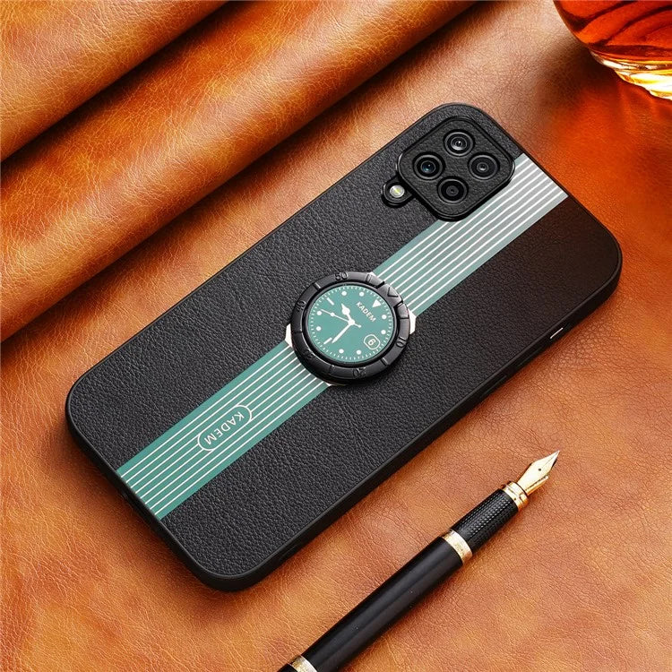KADEM For Samsung Galaxy A12 Ring Kickstand Case PU+TPU+Acrylic Electroplating Phone Cover