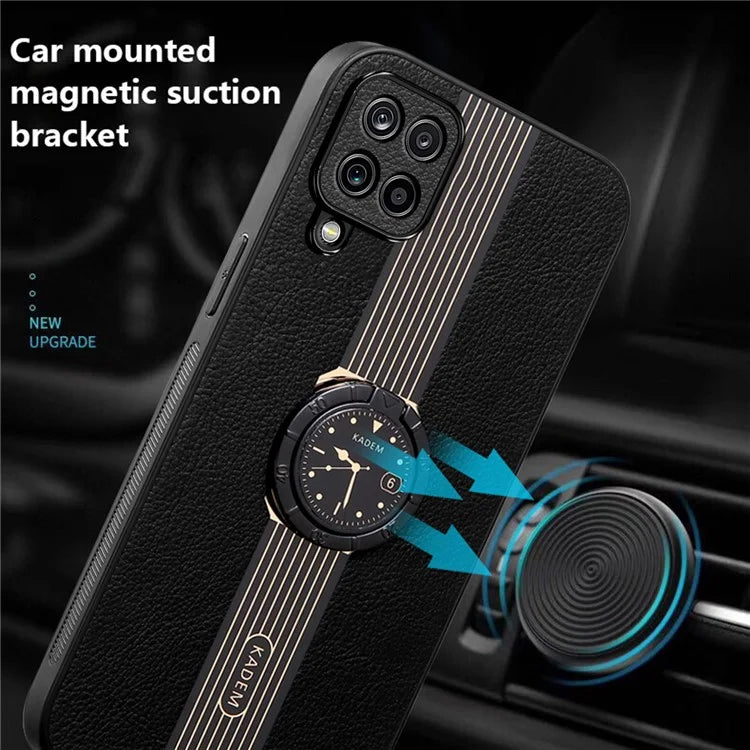 KADEM For Samsung Galaxy A12 Ring Kickstand Case PU+TPU+Acrylic Electroplating Phone Cover