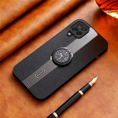 KADEM For Samsung Galaxy A12 Ring Kickstand Case PU+TPU+Acrylic Electroplating Phone Cover