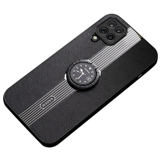 KADEM For Samsung Galaxy A22 4G (EU Version) Case PU+TPU+Acrylic Electroplating Phone Cover with Ring Kickstand