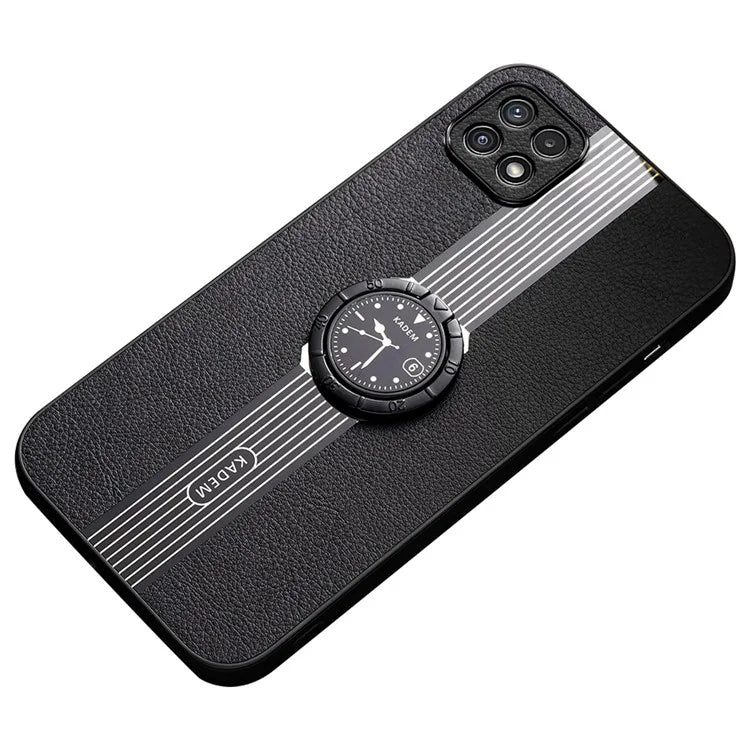 KADEM For Samsung Galaxy A22 5G (EU Version) Electroplating Case PU+TPU+Acrylic Ring Kickstand Phone Shell