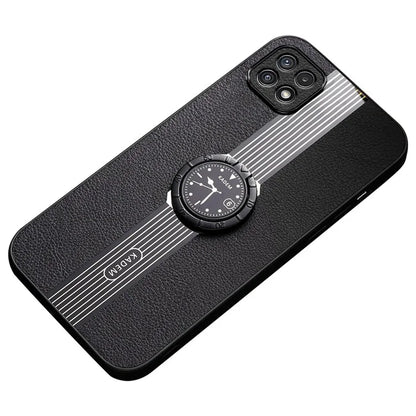 KADEM For Samsung Galaxy A22 5G (EU Version) Electroplating Case PU+TPU+Acrylic Ring Kickstand Phone Shell