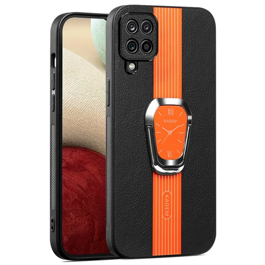 KADEM For Samsung Galaxy A12 Electroplating Case PU+TPU+Acrylic Phone Cover with Folding Kickstand