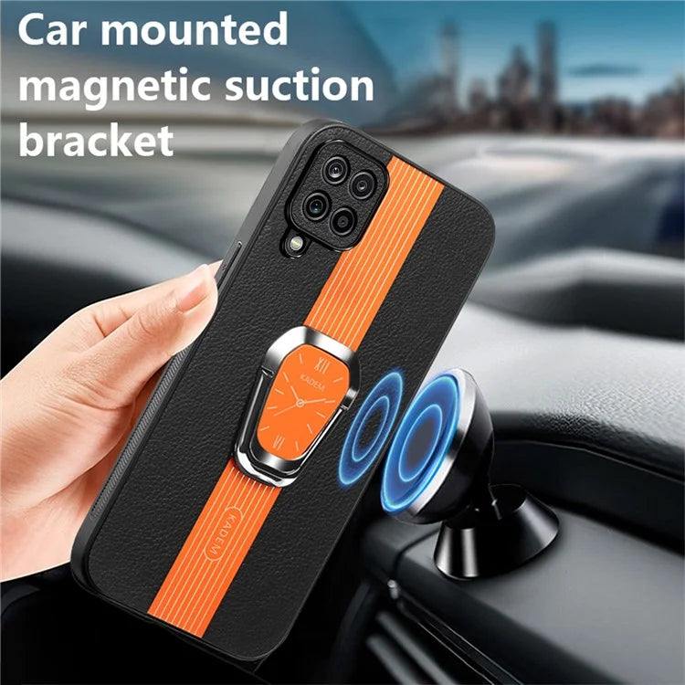 KADEM For Samsung Galaxy A12 Electroplating Case PU+TPU+Acrylic Phone Cover with Folding Kickstand