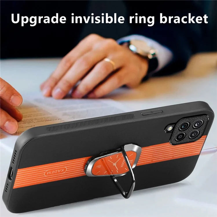 KADEM For Samsung Galaxy A12 Electroplating Case PU+TPU+Acrylic Phone Cover with Folding Kickstand