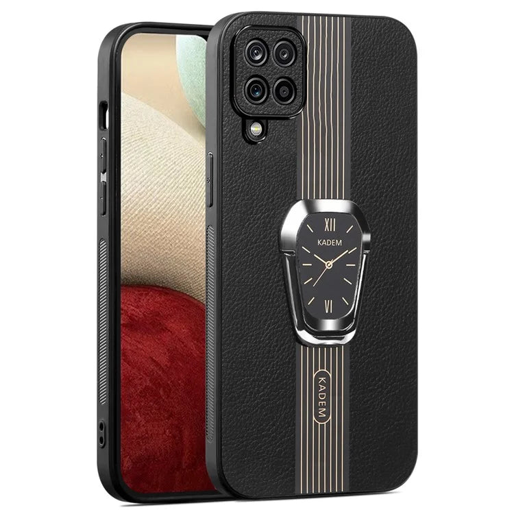 KADEM For Samsung Galaxy A12 Electroplating Case PU+TPU+Acrylic Phone Cover with Folding Kickstand