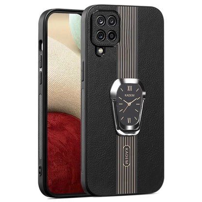 KADEM For Samsung Galaxy A12 Electroplating Case PU+TPU+Acrylic Phone Cover with Folding Kickstand