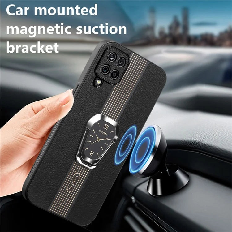 KADEM For Samsung Galaxy A12 Electroplating Case PU+TPU+Acrylic Phone Cover with Folding Kickstand