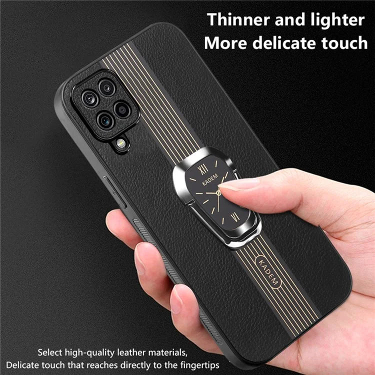 KADEM For Samsung Galaxy A12 Electroplating Case PU+TPU+Acrylic Phone Cover with Folding Kickstand