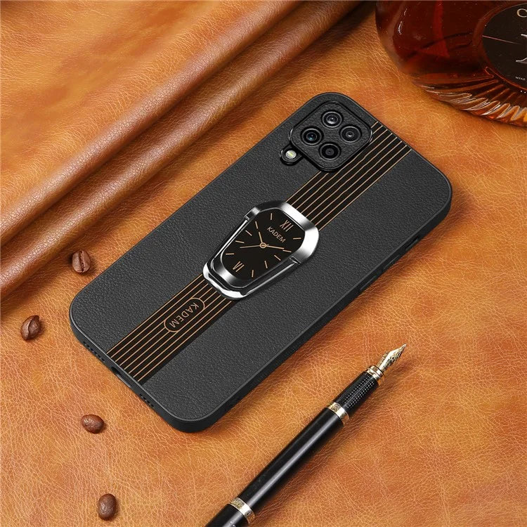 KADEM For Samsung Galaxy A12 Electroplating Case PU+TPU+Acrylic Phone Cover with Folding Kickstand