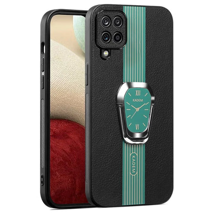 KADEM For Samsung Galaxy A12 Electroplating Case PU+TPU+Acrylic Phone Cover with Folding Kickstand
