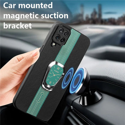 KADEM For Samsung Galaxy A12 Electroplating Case PU+TPU+Acrylic Phone Cover with Folding Kickstand