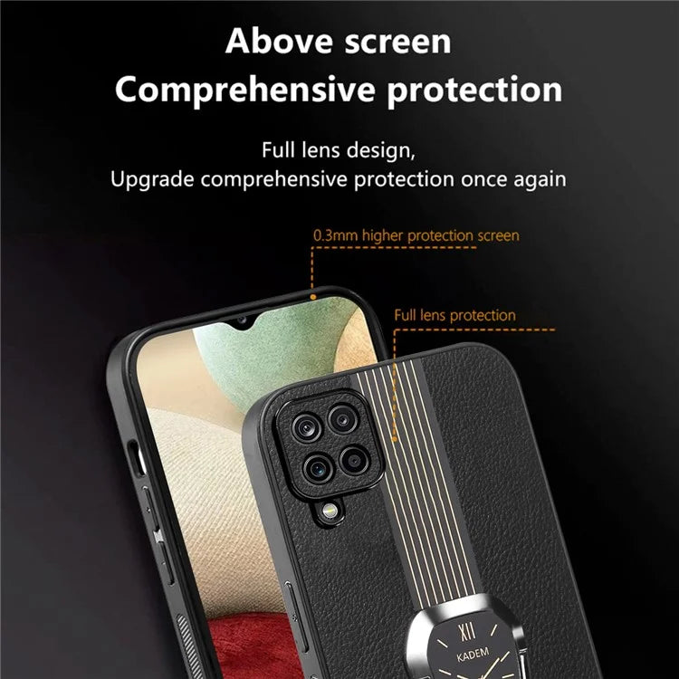 KADEM For Samsung Galaxy A12 Electroplating Case PU+TPU+Acrylic Phone Cover with Folding Kickstand