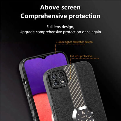 KADEM For Samsung Galaxy A22 5G (EU Version) Slim Case Electroplating PU+TPU+Acrylic Phone Shell with Folding Kickstand