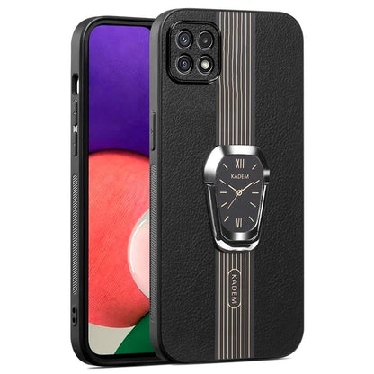 KADEM For Samsung Galaxy A22 5G (EU Version) Slim Case Electroplating PU+TPU+Acrylic Phone Shell with Folding Kickstand