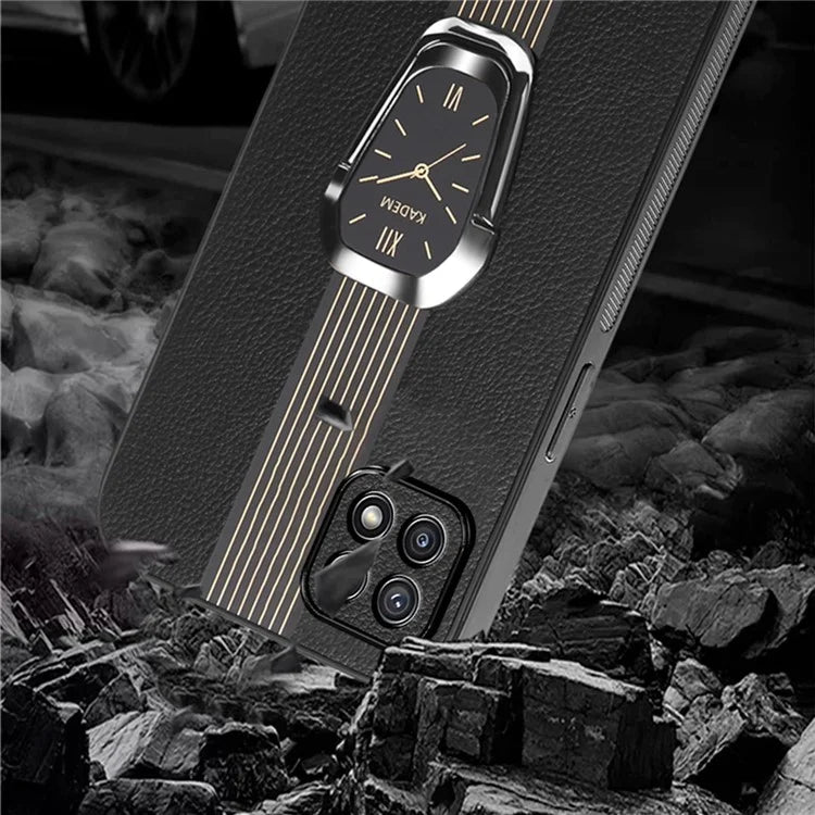 KADEM For Samsung Galaxy A22 5G (EU Version) Slim Case Electroplating PU+TPU+Acrylic Phone Shell with Folding Kickstand
