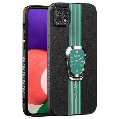 KADEM For Samsung Galaxy A22 5G (EU Version) Slim Case Electroplating PU+TPU+Acrylic Phone Shell with Folding Kickstand