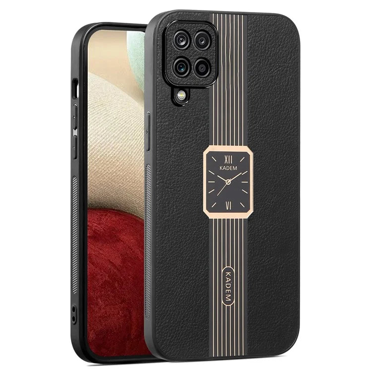KADEM For Samsung Galaxy A12 Case Electroplating PU Leather+TPU+Acrylic Phone Cover