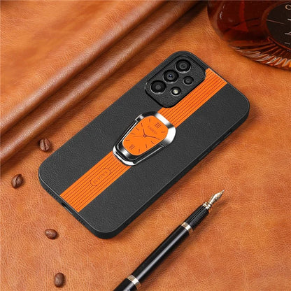 KADEM For Samsung Galaxy A13 4G Electroplating Case Folding Kickstand PU+TPU+Acrylic Phone Cover
