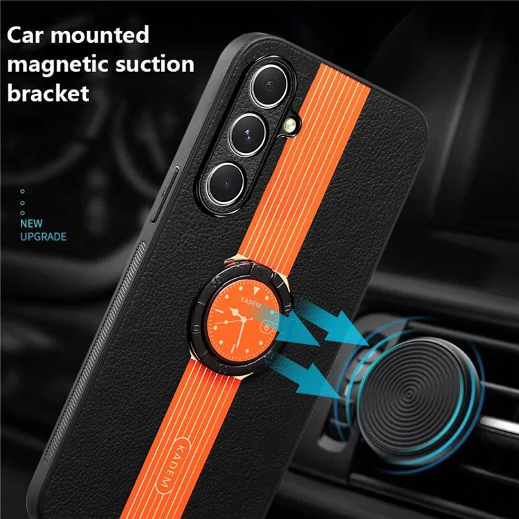KADEM For Samsung Galaxy A05s 4G Case Ring Holder Kickstand PU Leather+Acrylic+TPU Phone Shell