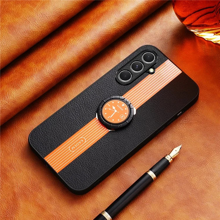 KADEM For Samsung Galaxy A05s 4G Case Ring Holder Kickstand PU Leather+Acrylic+TPU Phone Shell
