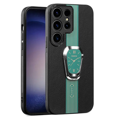 KADEM For Samsung Galaxy S24 Ultra Case Folding Kickstand PU Leather+TPU+Acrylic Cover