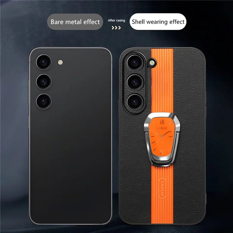 KADEM For Samsung Galaxy S23 Case PU Leather+TPU+Acrylic Watch Pattern Phone Shell