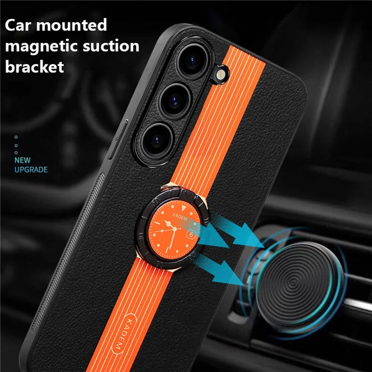 KADEM For Samsung Galaxy S23 Case PU Leather+Acrylic+TPU Cover with Ring Kickstand