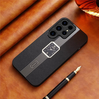 KADEM For Samsung Galaxy S23 Ultra Cover Leather+TPU+Acrylic Phone Guard Electroplating Case