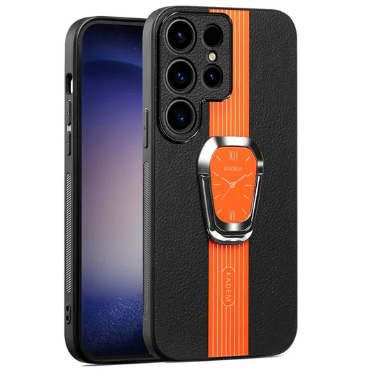 KADEM For Samsung Galaxy S22 Ultra 5G Slim Case Electroplating PU+TPU+Acrylic Kickstand Phone Cover