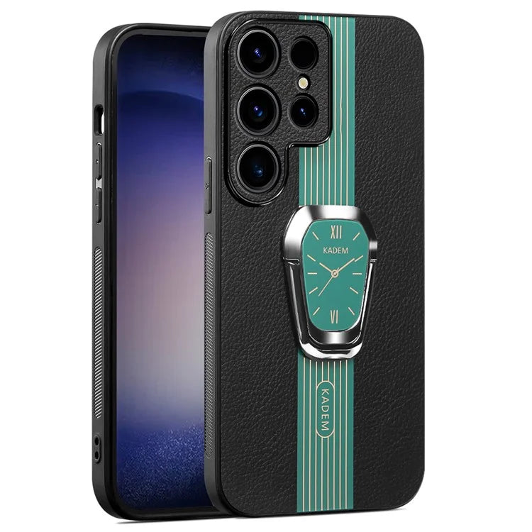 KADEM For Samsung Galaxy S22 Ultra 5G Slim Case Electroplating PU+TPU+Acrylic Kickstand Phone Cover