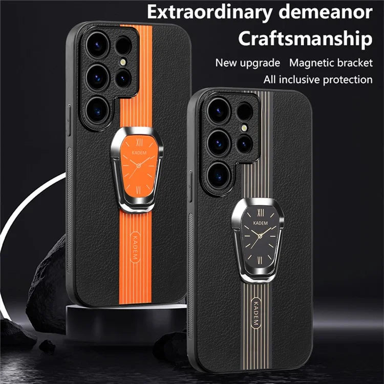 KADEM For Samsung Galaxy S22 Ultra 5G Slim Case Electroplating PU+TPU+Acrylic Kickstand Phone Cover