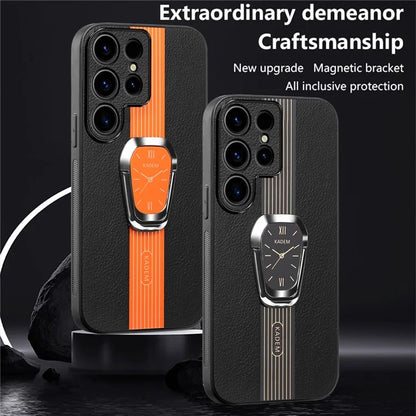 KADEM For Samsung Galaxy S22 Ultra 5G Slim Case Electroplating PU+TPU+Acrylic Kickstand Phone Cover