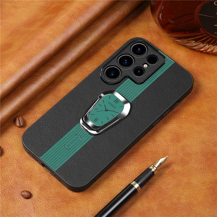 KADEM For Samsung Galaxy S22 Ultra 5G Slim Case Electroplating PU+TPU+Acrylic Kickstand Phone Cover