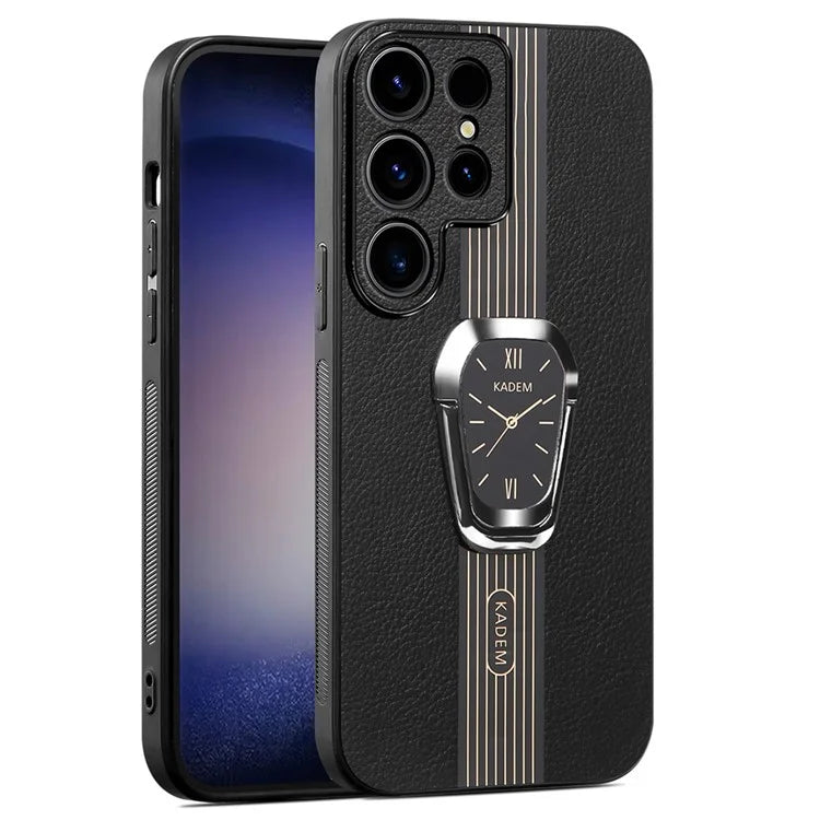KADEM For Samsung Galaxy S22 Ultra 5G Slim Case Electroplating PU+TPU+Acrylic Kickstand Phone Cover