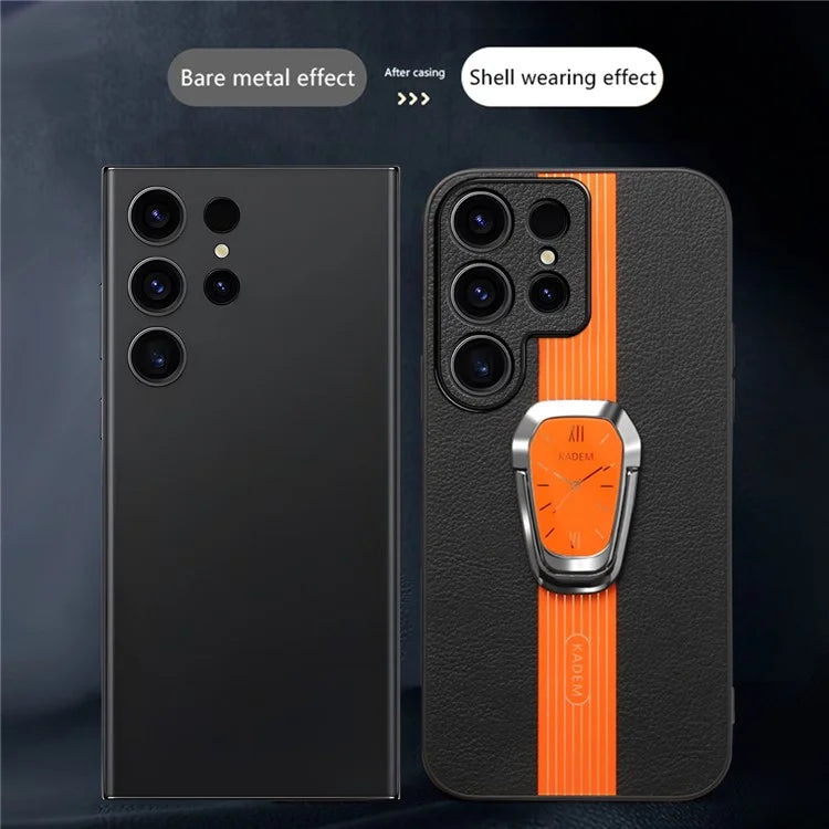 KADEM For Samsung Galaxy S22 Ultra 5G Slim Case Electroplating PU+TPU+Acrylic Kickstand Phone Cover