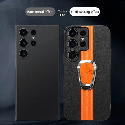 KADEM For Samsung Galaxy S22 Ultra 5G Slim Case Electroplating PU+TPU+Acrylic Kickstand Phone Cover