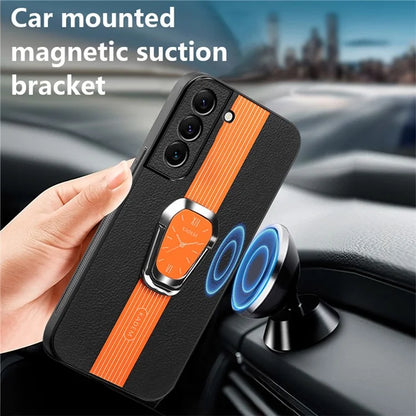 KADEM For Samsung Galaxy S22 5G Case Electroplating PU+TPU+Acrylic Kickstand Phone Case