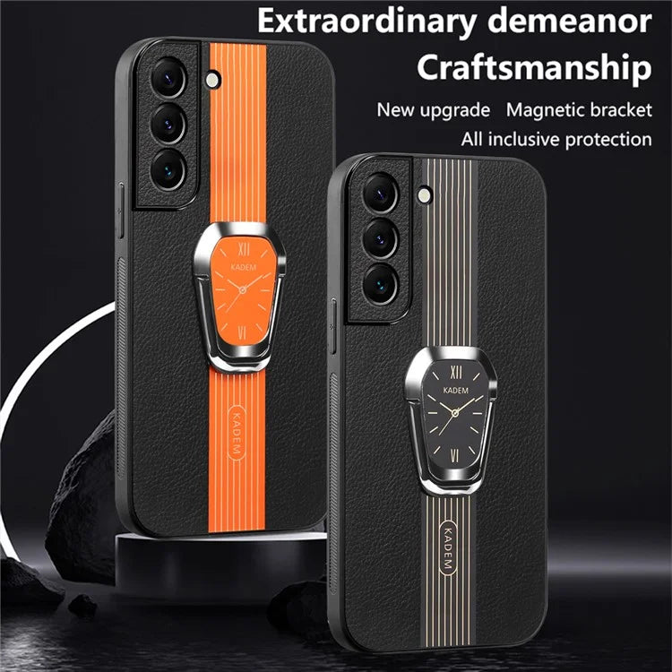 KADEM For Samsung Galaxy S22 5G Case Electroplating PU+TPU+Acrylic Kickstand Phone Case