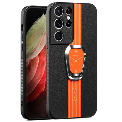 KADEM For Samsung Galaxy S21 Ultra 5G Case Folding Kickstand Leather+TPU+Acrylic Phone Cover