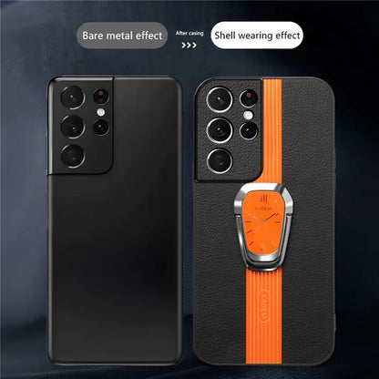KADEM For Samsung Galaxy S21 Ultra 5G Case Folding Kickstand Leather+TPU+Acrylic Phone Cover