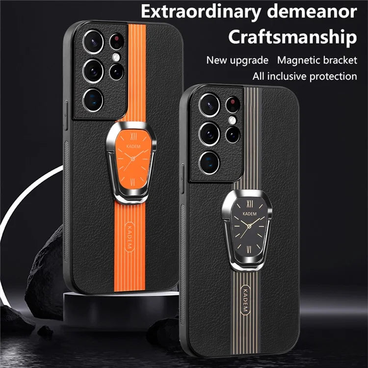 KADEM For Samsung Galaxy S21 Ultra 5G Case Folding Kickstand Leather+TPU+Acrylic Phone Cover