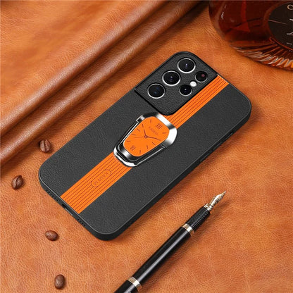 KADEM For Samsung Galaxy S21 Ultra 5G Case Folding Kickstand Leather+TPU+Acrylic Phone Cover