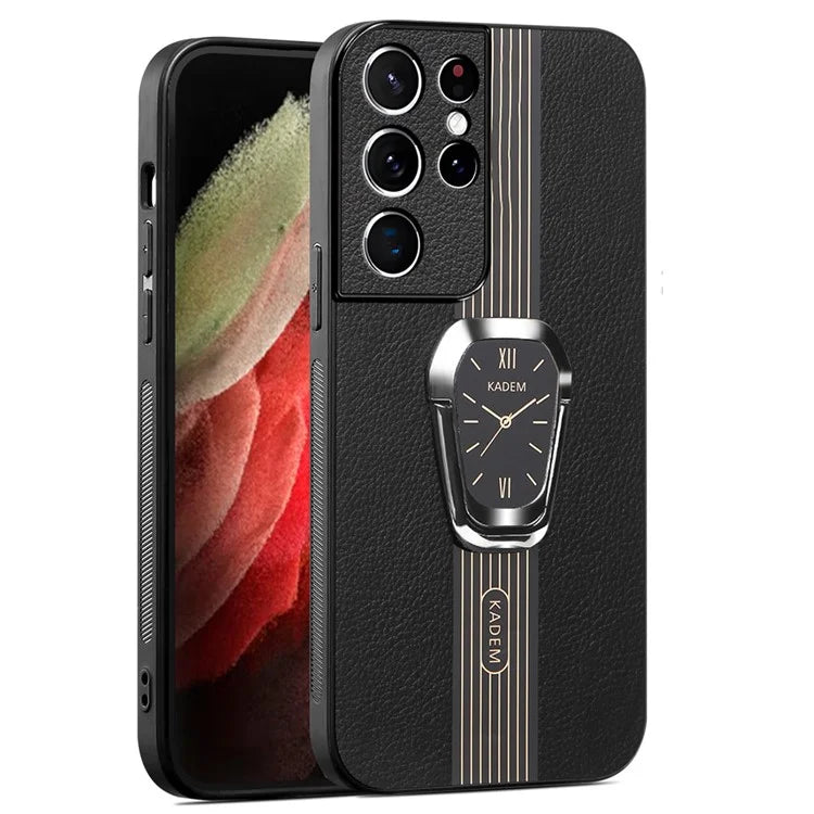 KADEM For Samsung Galaxy S21 Ultra 5G Case Folding Kickstand Leather+TPU+Acrylic Phone Cover