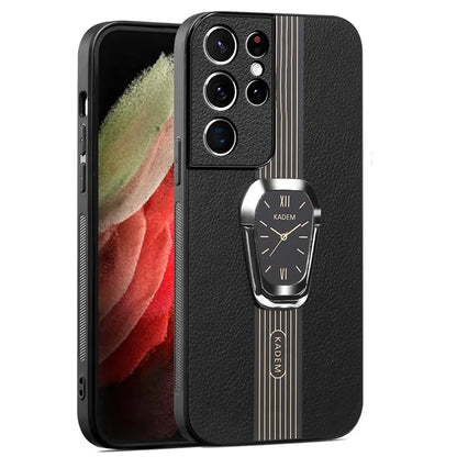 KADEM For Samsung Galaxy S21 Ultra 5G Case Folding Kickstand Leather+TPU+Acrylic Phone Cover
