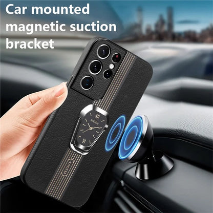 KADEM For Samsung Galaxy S21 Ultra 5G Case Folding Kickstand Leather+TPU+Acrylic Phone Cover