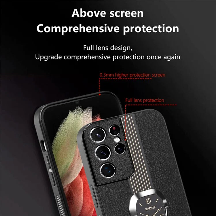 KADEM For Samsung Galaxy S21 Ultra 5G Case Folding Kickstand Leather+TPU+Acrylic Phone Cover