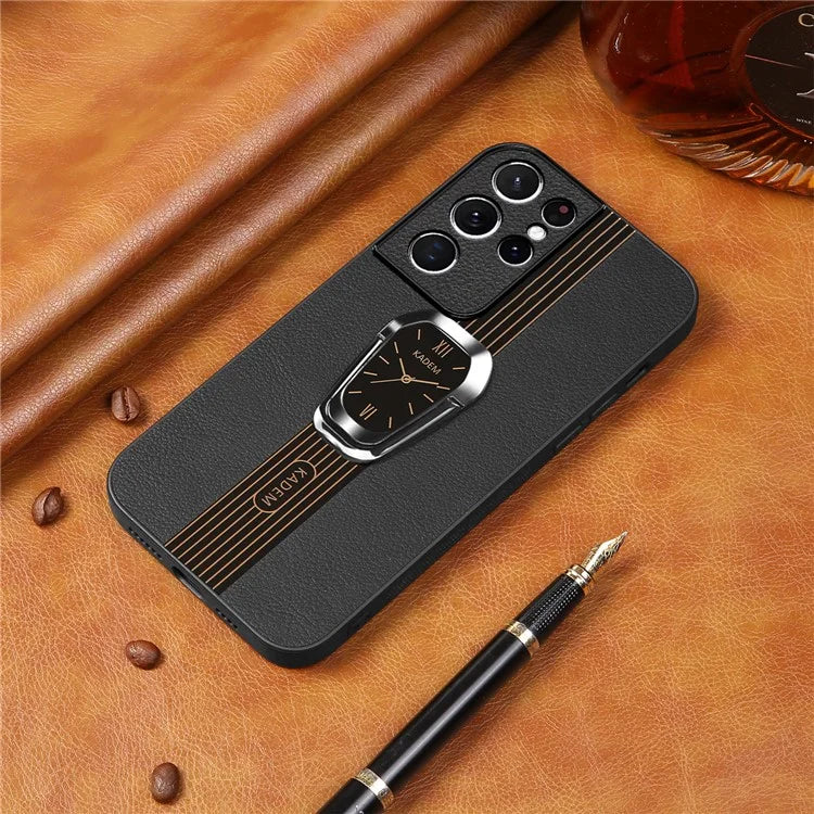 KADEM For Samsung Galaxy S21 Ultra 5G Case Folding Kickstand Leather+TPU+Acrylic Phone Cover